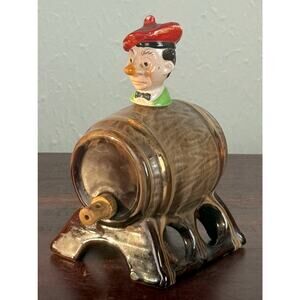 Ceramic Scotsman Whiskey Barrel Figural Decanter 1970s Barware
